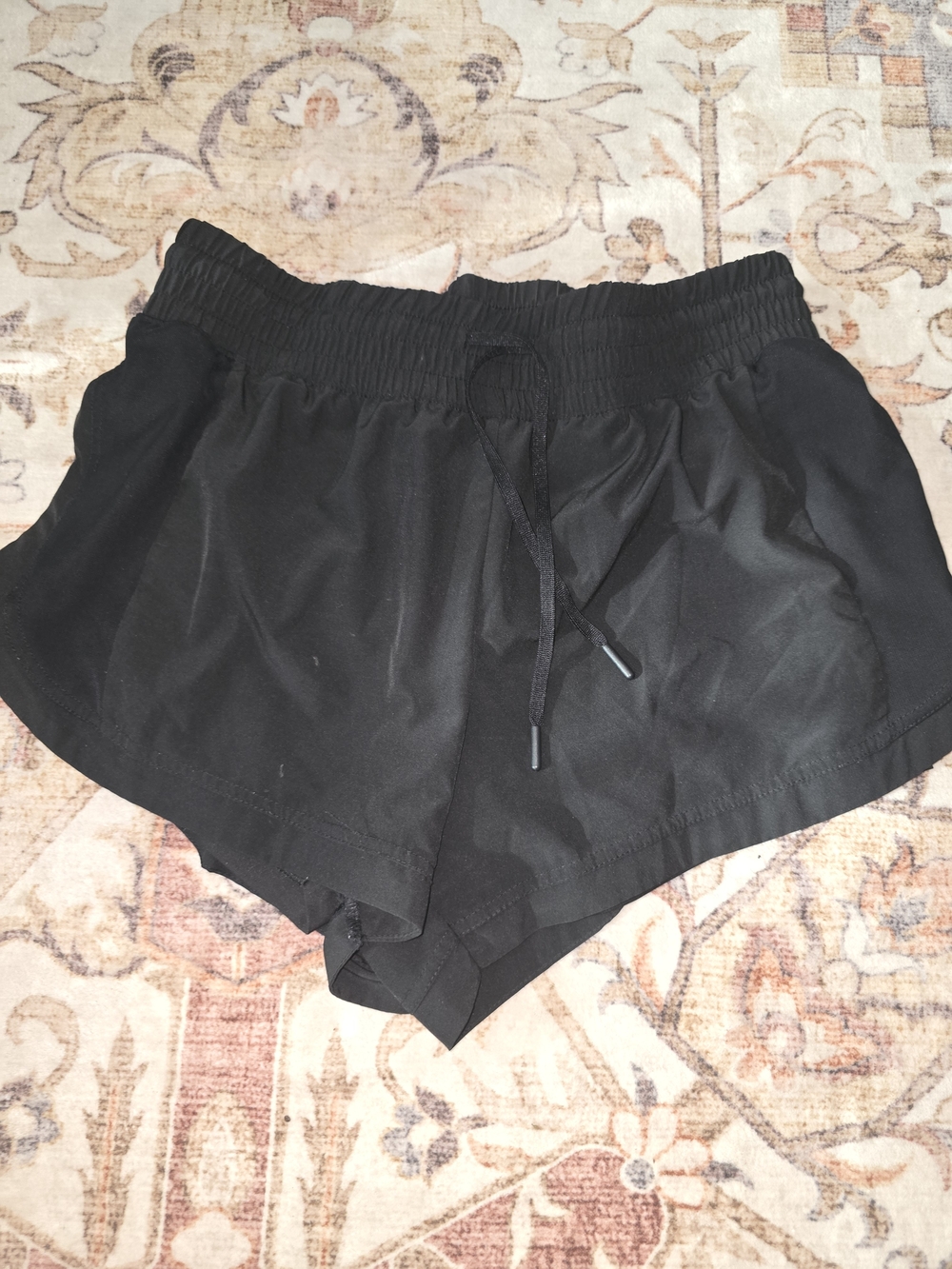 Women's Black Athletic Shorts with Elastic Waist and Drawstring